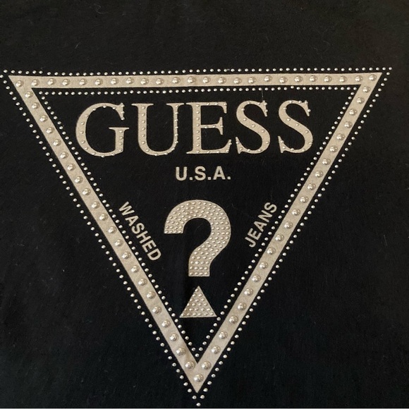 Vintage 2000's GUESS Black studs, Baby Tee Logo Size large - Picture 4 of 10